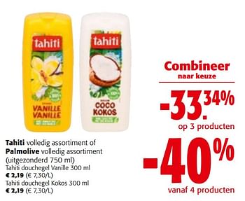 Promotions Tahiti volledig assortiment of palmolive volledig assortiment - Palmolive Tahiti - Valide de 08/05/2024 à 21/05/2024 chez Colruyt