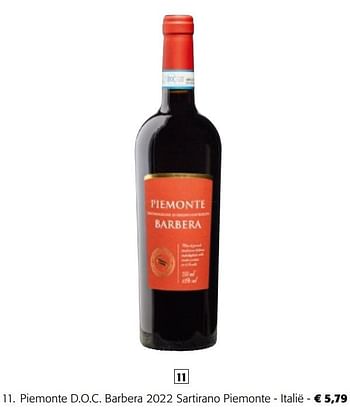 Promoties Piemonte d.o.c. barbera 2022 sartirano piemonte - Rode wijnen - Geldig van 08/05/2024 tot 21/05/2024 bij Colruyt