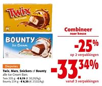 Promoties Twix, mars, snickers of bounty alle ice cream bars - Huismerk - Colruyt - Geldig van 08/05/2024 tot 21/05/2024 bij Colruyt