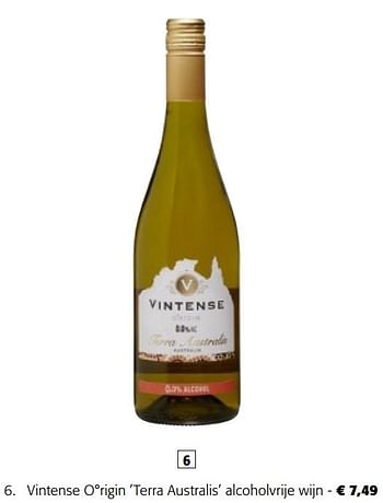 Promoties Vintense o°rigin `terra australis` alcoholvrije wijn - Witte wijnen - Geldig van 08/05/2024 tot 21/05/2024 bij Colruyt