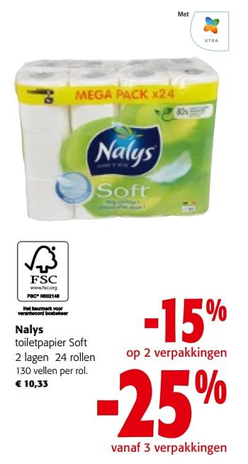 Promoties Nalys toiletpapier soft 2 lagen 24 rollen - Nalys - Geldig van 08/05/2024 tot 21/05/2024 bij Colruyt