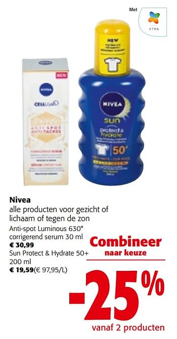Promoties Nivea alle producten voor gezicht of lichaam of tegen de zon - Nivea - Geldig van 08/05/2024 tot 21/05/2024 bij Colruyt