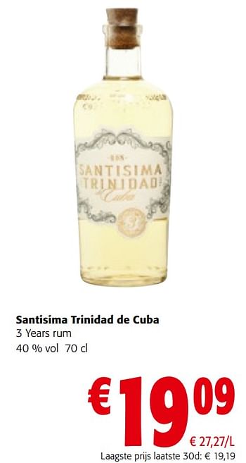 Promotions Santisima trinidad de cuba 3 years rum - Santisima Trinidad de Cuba - Valide de 08/05/2024 à 21/05/2024 chez Colruyt