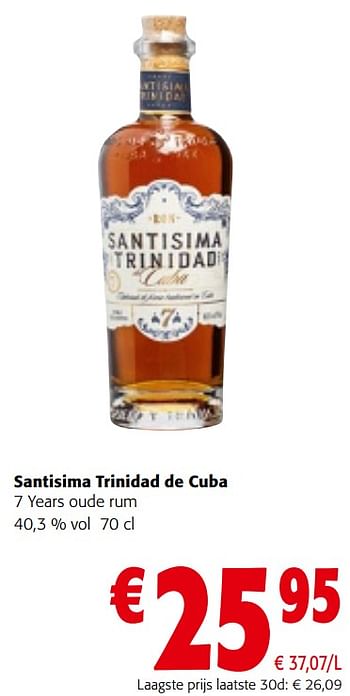 Promoties Santisima trinidad de cuba 7 years oude rum - Santisima Trinidad de Cuba - Geldig van 08/05/2024 tot 21/05/2024 bij Colruyt