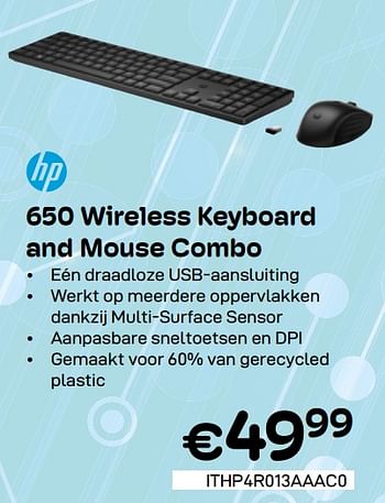 Promoties 650 wireless keyboard and mouse combo - HP - Geldig van 01/05/2024 tot 31/05/2024 bij Compudeals