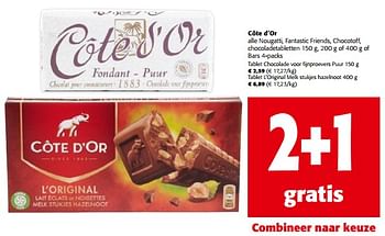 Promoties Côte d`or alle nougatti, fantastic friends, chocotoff, chocoladetabletten of bars - Cote D'Or - Geldig van 08/05/2024 tot 21/05/2024 bij Colruyt