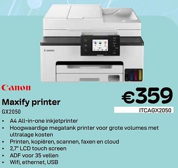 Promoties Canon maxify printer gx2050 - Canon - Geldig van 01/05/2024 tot 31/05/2024 bij Compudeals