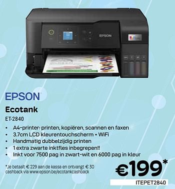 Promotions Epson ecotank et-2840 - Epson - Valide de 01/05/2024 à 31/05/2024 chez Compudeals