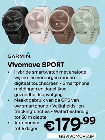 Promoties Garmin vivomove sport - Garmin - Geldig van 01/05/2024 tot 31/05/2024 bij Compudeals