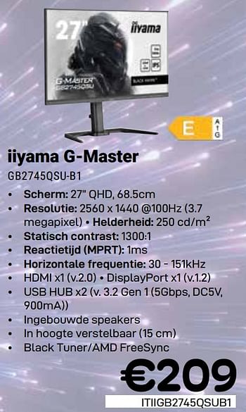 Promotions Iiyama g master gb2745qsu-b1 - Iiyama - Valide de 01/05/2024 à 31/05/2024 chez Compudeals