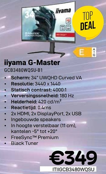 Promoties Iiyama g master gcb3480wqsu-b1 - Iiyama - Geldig van 01/05/2024 tot 31/05/2024 bij Compudeals