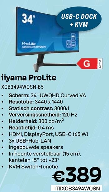 Promoties Iiyama prolite xcb3494wqsn-b5 - Iiyama - Geldig van 01/05/2024 tot 31/05/2024 bij Compudeals