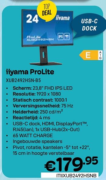 Promoties Iiyama prolite xub2492hsn-b5 - Iiyama - Geldig van 01/05/2024 tot 31/05/2024 bij Compudeals