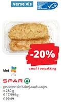 Promoties Gepaneerde kabeljauwhaasjes - Spar - Geldig van 09/05/2024 tot 22/05/2024 bij Spar (Colruytgroup)