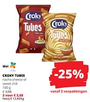 Promoties Croky tubes nacho cheese of sweet chili - Croky - Geldig van 09/05/2024 tot 22/05/2024 bij Spar (Colruytgroup)