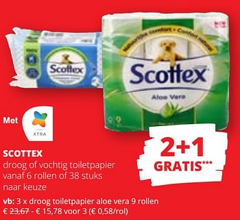 Promotions Droog toiletpapier aloe vera - Scottex - Valide de 09/05/2024 à 22/05/2024 chez Spar (Colruytgroup)