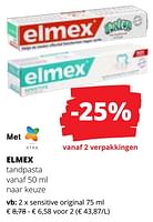 Promoties Elmex tandpasta sensitive original - Elmex - Geldig van 09/05/2024 tot 22/05/2024 bij Spar (Colruytgroup)