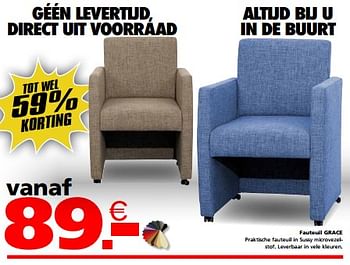 Promoties Fauteuil grace - Huismerk - Seats and Sofas - Geldig van 13/05/2024 tot 20/05/2024 bij Seats and Sofas