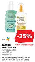 Promoties Garnier ambre solaire zonnespray factor - Garnier - Geldig van 09/05/2024 tot 22/05/2024 bij Spar (Colruytgroup)