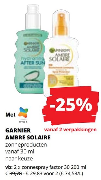 Promotions Garnier ambre solaire zonnespray factor - Garnier - Valide de 09/05/2024 à 22/05/2024 chez Spar (Colruytgroup)