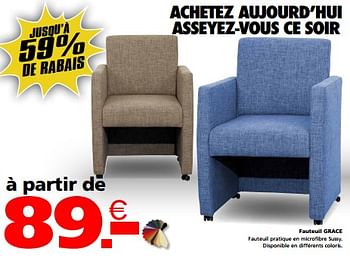 Promotions Fauteuil grace - Produit maison - Seats and Sofas - Valide de 13/05/2024 à 20/05/2024 chez Seats and Sofas