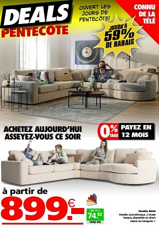 Promotions Modèle beau - Produit maison - Seats and Sofas - Valide de 13/05/2024 à 20/05/2024 chez Seats and Sofas