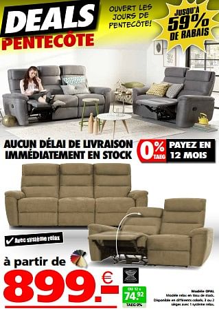 Promotions Modèle opal - Produit maison - Seats and Sofas - Valide de 13/05/2024 à 20/05/2024 chez Seats and Sofas