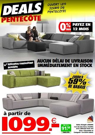 Promoties Salon d’angle laguna - Huismerk - Seats and Sofas - Geldig van 13/05/2024 tot 20/05/2024 bij Seats and Sofas