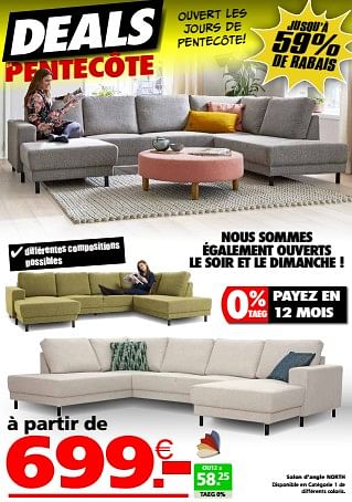 Promotions Salon d’angle north - Produit maison - Seats and Sofas - Valide de 13/05/2024 à 20/05/2024 chez Seats and Sofas
