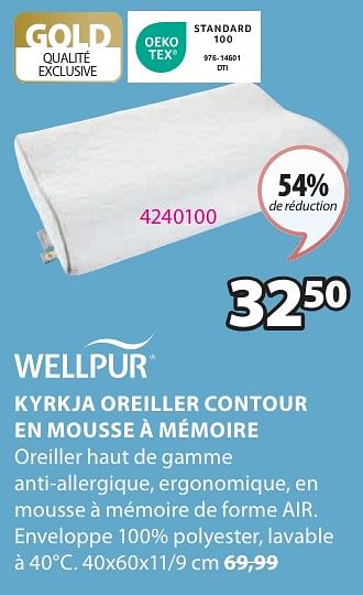 Promotions Kyrkja oreiller contour en mousse à mémoire - Wellpur - Valide de 06/05/2024 à 19/05/2024 chez Jysk