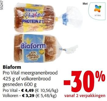 Promotions Biaform pro vital meergranenbrood 425 g of volkorenbrood gesneden - Biaform - Valide de 08/05/2024 à 21/05/2024 chez Colruyt