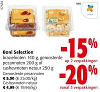 Promoties Boni selection brazielnoten geroosterde pecannoten of cashewnoten natuur - Boni - Geldig van 08/05/2024 tot 21/05/2024 bij Colruyt