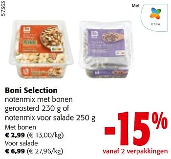 Promotions Boni selection notenmix met bonen geroosterd of notenmix voor salade - Boni - Valide de 08/05/2024 à 21/05/2024 chez Colruyt