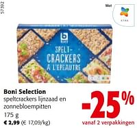 Promoties Boni selection speltcrackers lijnzaad en zonnebloempitten - Boni - Geldig van 08/05/2024 tot 21/05/2024 bij Colruyt
