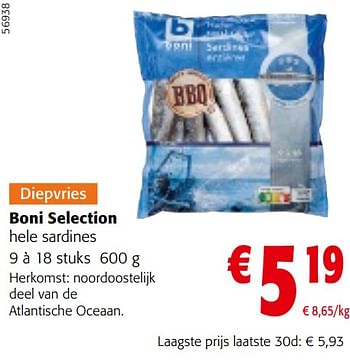 Promotions Boni selection hele sardines - Boni - Valide de 08/05/2024 à 21/05/2024 chez Colruyt