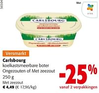 Promoties Carlsbourg koelkastsmeerbare boter ongezouten of met zeezout - Carlsbourg - Geldig van 08/05/2024 tot 21/05/2024 bij Colruyt