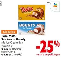 Twix, mars, snickers of bounty alle ice cream bars-Huismerk - Colruyt