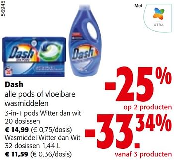 Promoties Dash alle pods of vloeibare wasmiddelen - Dash - Geldig van 08/05/2024 tot 21/05/2024 bij Colruyt