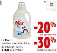 Promoties Le chat vloeibaar wasmiddel bébé - Le Chat - Geldig van 08/05/2024 tot 21/05/2024 bij Colruyt