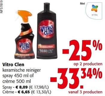 Promotions Vitro clen keramische reiniger spray of crème - Vitro clen - Valide de 08/05/2024 à 21/05/2024 chez Colruyt