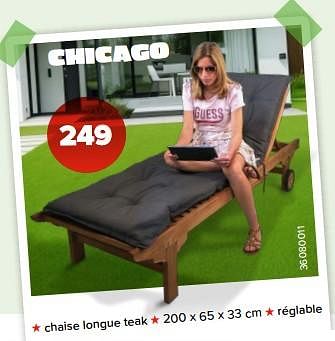 Promoties Chicago chaise longue teak - Huismerk - Euroshop - Geldig van 03/05/2024 tot 09/06/2024 bij Euro Shop