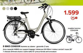 Promoties E-bike condor homme ou dame - garantie 2 ans - Prestige Fietsen - Geldig van 03/05/2024 tot 09/06/2024 bij Euro Shop