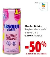 Promotions Absolut drinks raspberry lemonade - Absolut - Valide de 08/05/2024 à 21/05/2024 chez Colruyt