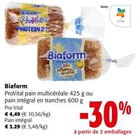 Promotions Biaform provital pain multicéréale ou pain intégral en tranches - Biaform - Valide de 08/05/2024 à 21/05/2024 chez Colruyt