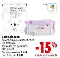 Promotions Boni selection bâtonnets ouatés pour bébés - Boni - Valide de 08/05/2024 à 21/05/2024 chez Colruyt