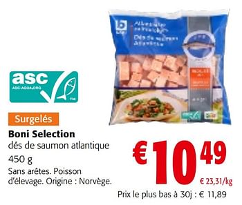 Promoties Boni selection dés de saumon atlantique - Boni - Geldig van 08/05/2024 tot 21/05/2024 bij Colruyt
