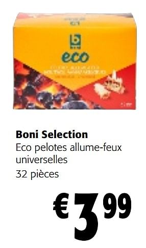 Promoties Boni selection eco pelotes allume-feux universelles - Boni - Geldig van 08/05/2024 tot 21/05/2024 bij Colruyt