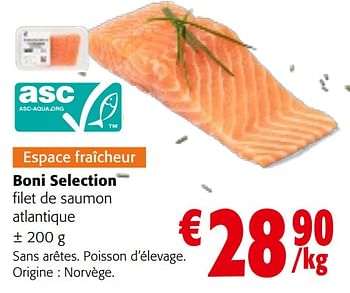 Promotions Boni selection filet de saumon atlantique - Boni - Valide de 08/05/2024 à 21/05/2024 chez Colruyt