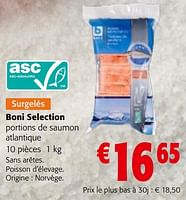 Promotions Boni selection portions de saumon atlantique - Boni - Valide de 08/05/2024 à 21/05/2024 chez Colruyt