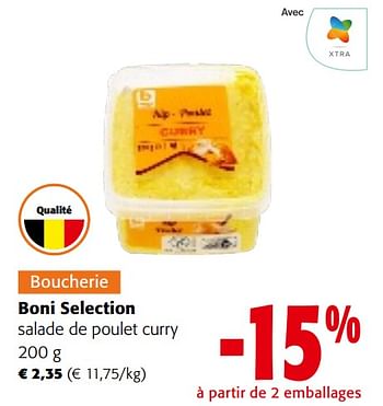 Promotions Boni selection salade de poulet curry - Boni - Valide de 08/05/2024 à 21/05/2024 chez Colruyt